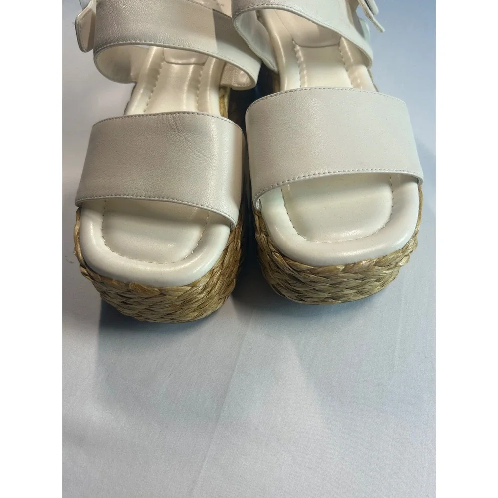 Marc Fisher LTD Dalary Platform Sandals Women 10 White Leather Espadrille Wedge